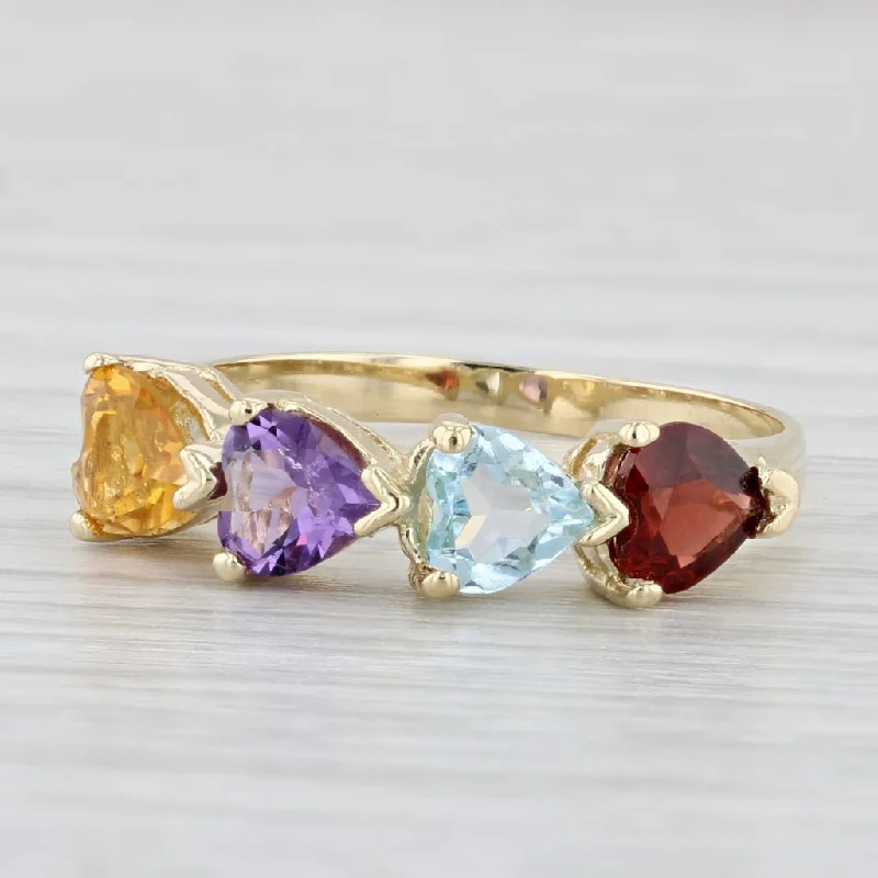 custom-designed engagement rings for women-2ctw Gemstone Hearts Ring 14k Yellow Gold Size 8 Citrine Amethyst Topaz Garnet