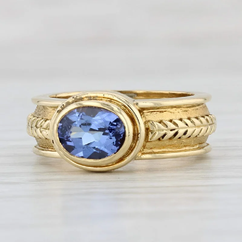 personalized engagement rings for women-1.50ct Oval Tanzanite Solitaire Ring 18k Yellow Gold Size 6 Fennell Lief