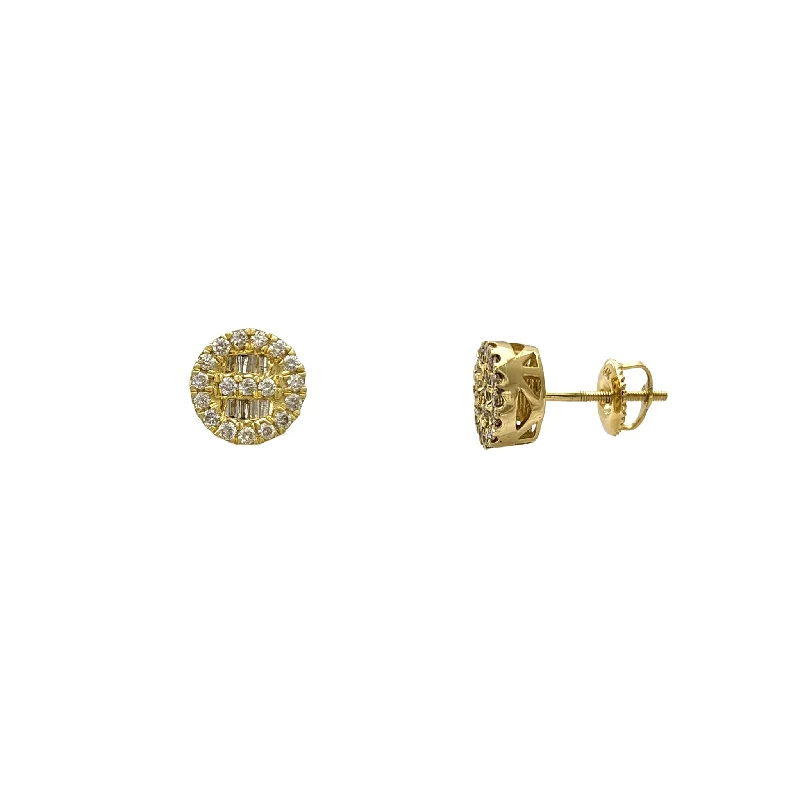 gold-plated earrings for women-Diamond Iced-Out Baguettes & Round Stud Earrings (14K)