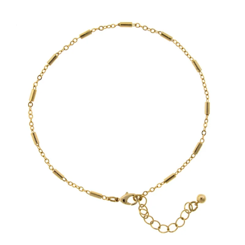 minimalist anklets for women-1928 Jewelry Cable Chain And Tubes Anklet 9" + 1.5" Extension