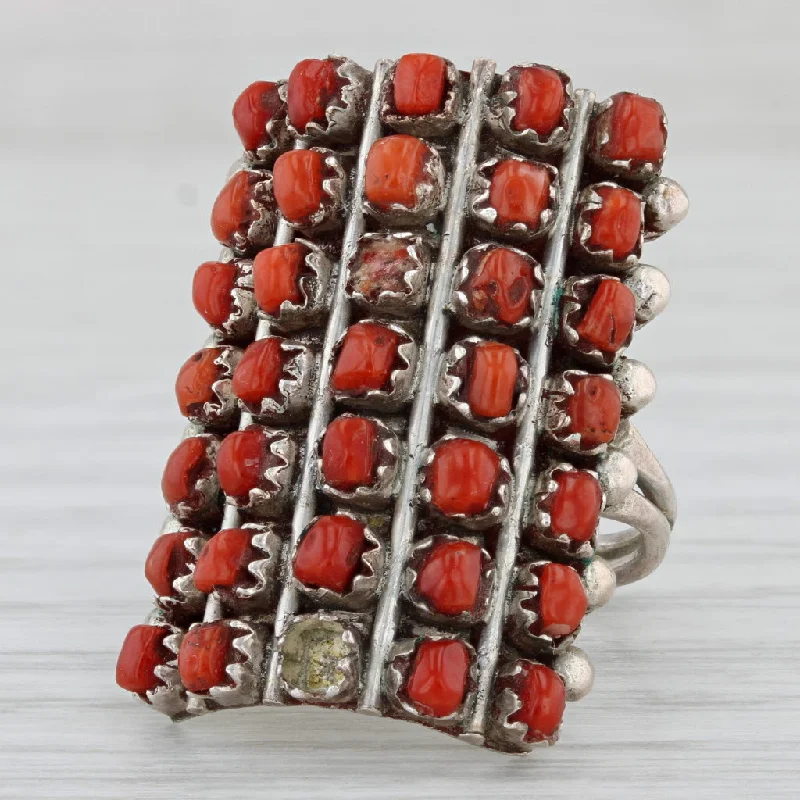 gold-plated engagement rings for women-Vintage Native American Coral Ring Sterling Silver Lorene Ducson Damaged AS IS