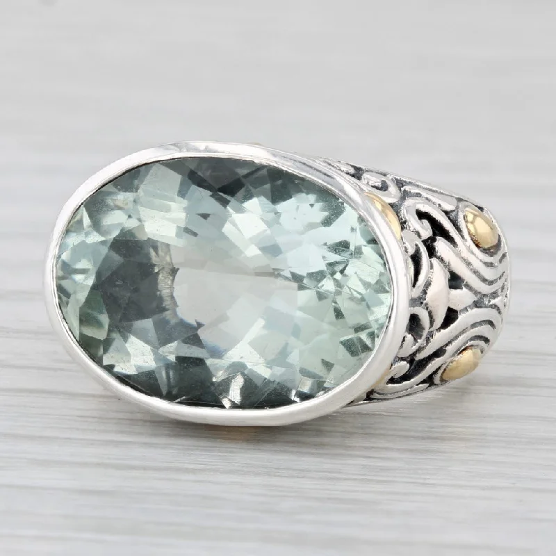 unique gemstone engagement rings for women-12ct Oval Praisiolite Ring Sterling Silver 18k Gold Size 7.25 Samuel Benham