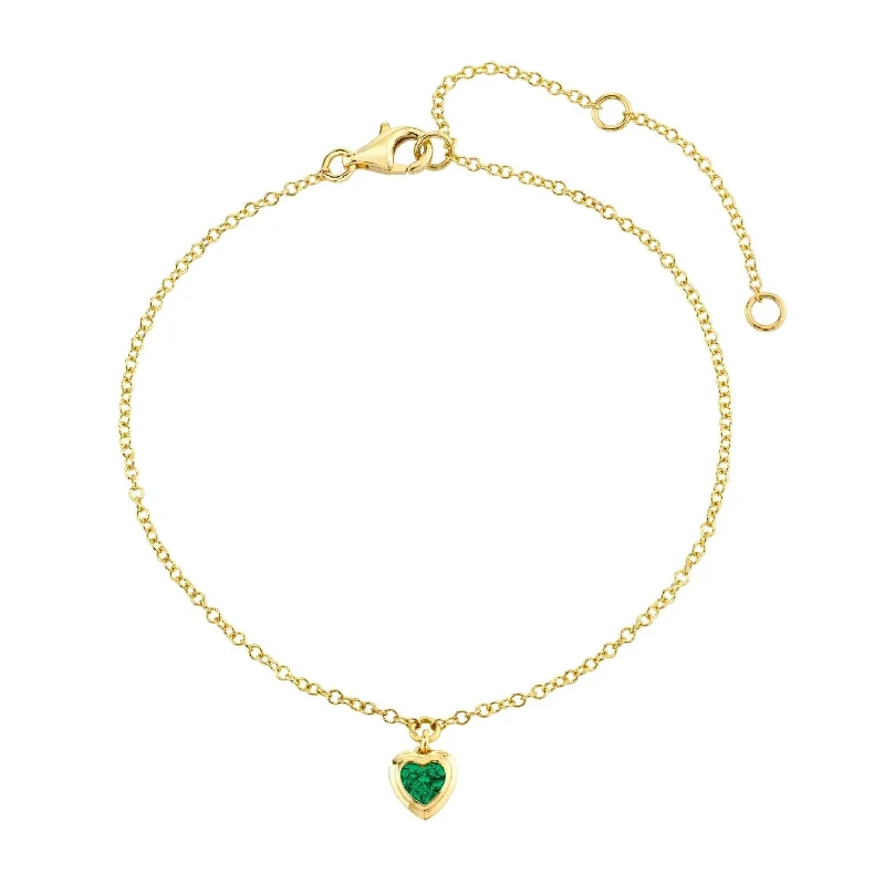 customizable anklets for women-MINI ME EMERALD BEZEL HEART DROP ANKLET