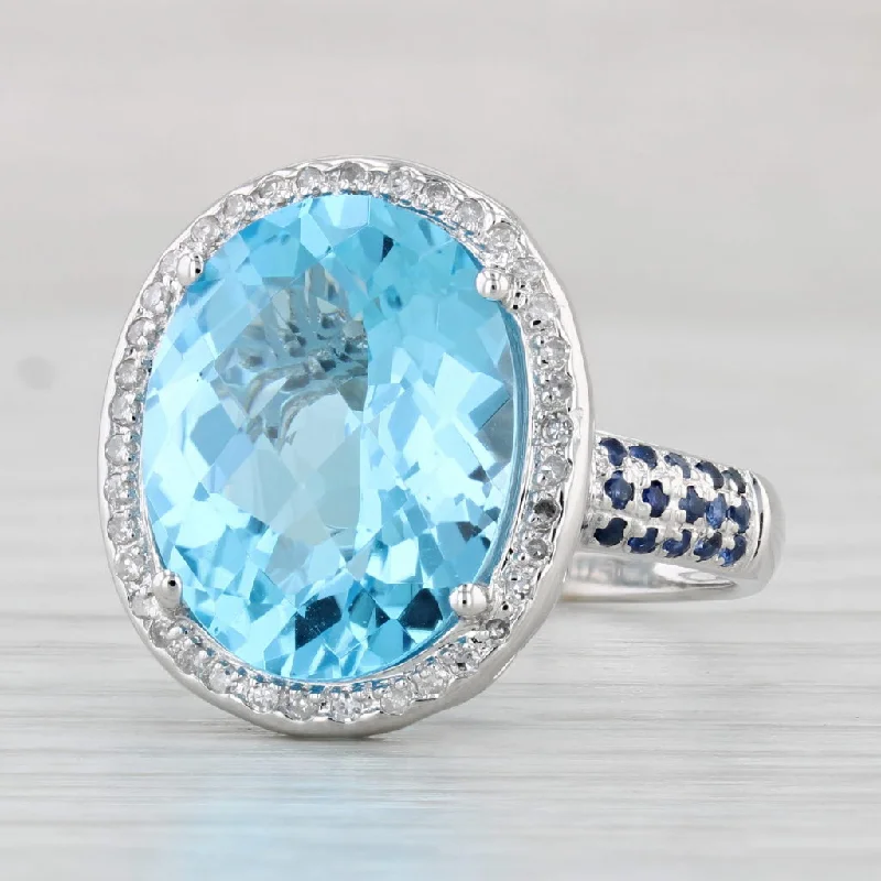 radiant-cut engagement rings for women-9.54ctw Blue Topaz Sapphire Diamond Halo Ring 14k White Gold Size 8.25