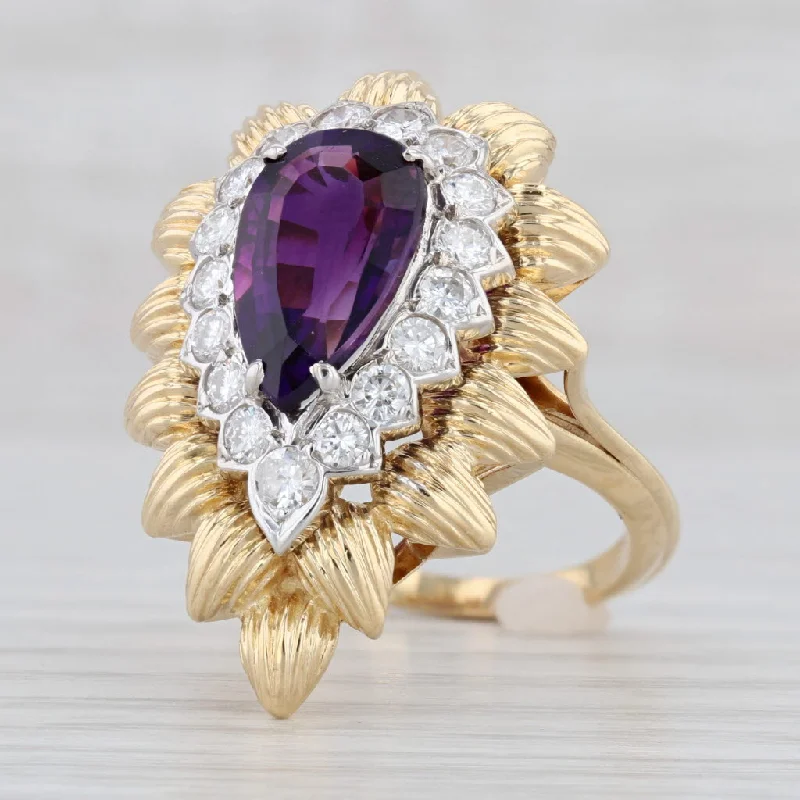 emerald engagement rings with diamonds for women-4.01ctw Amethyst Diamond Cocktail Ring 18k Yellow Gold Size 6.75