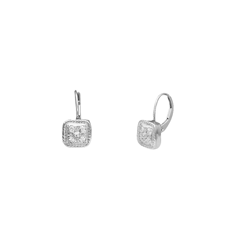 large hoop earrings for women-Diamond Square Hanging Earrings (14K)