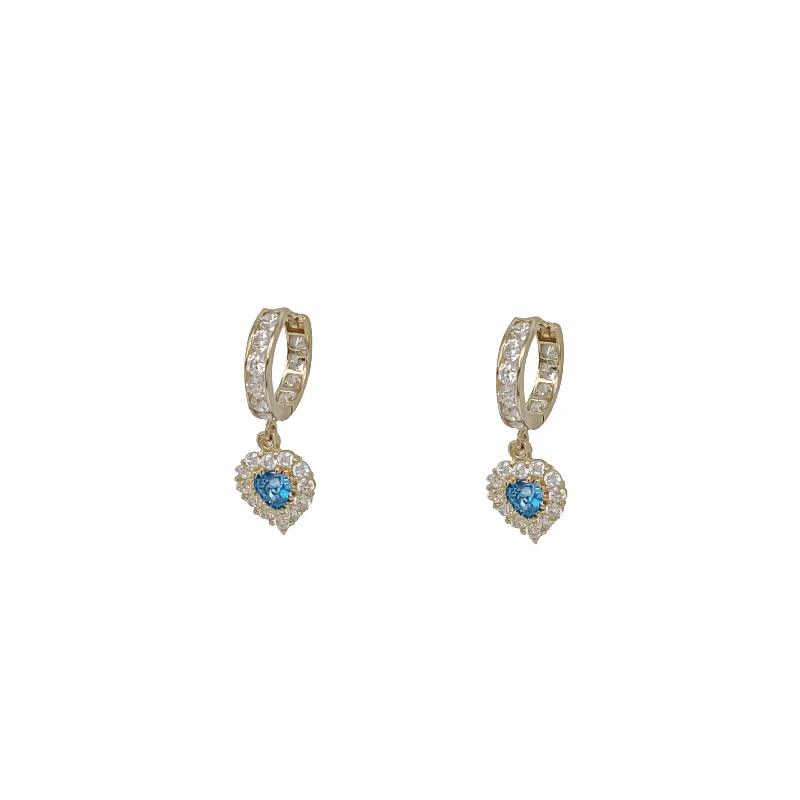 dangling gemstone earrings for women-Blue Heart CZ Dangling Huggie Earring 14K