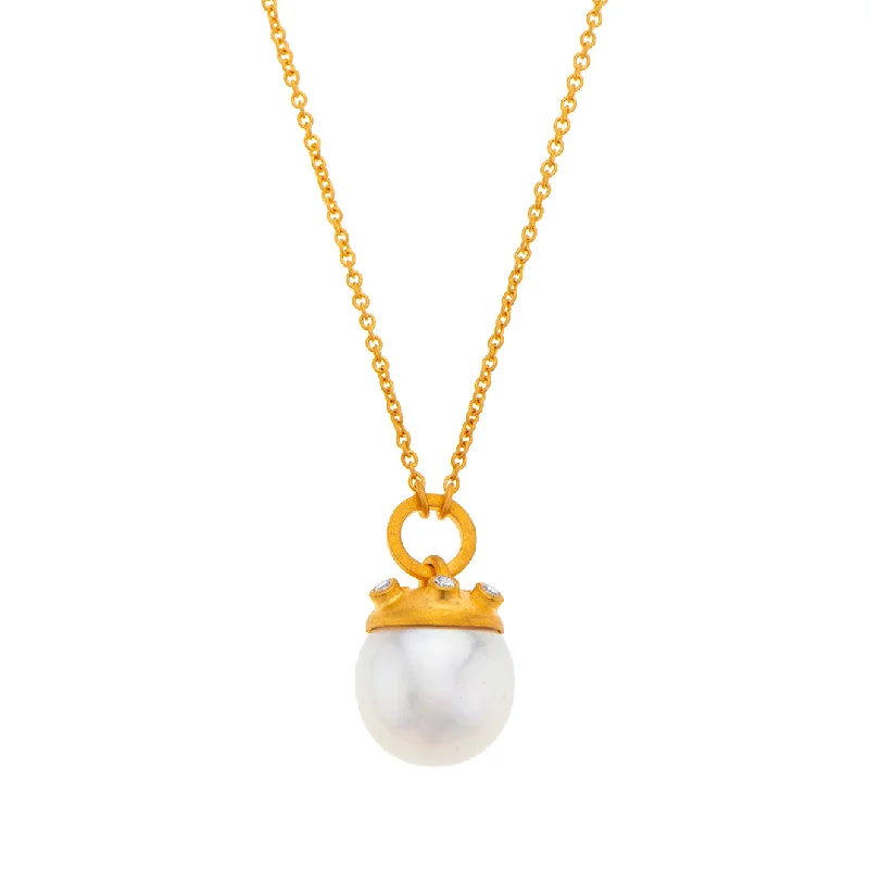 boho-style necklaces for women-Nava Zahavi 18K Gold Pearl and Diamonds Dome Necklace