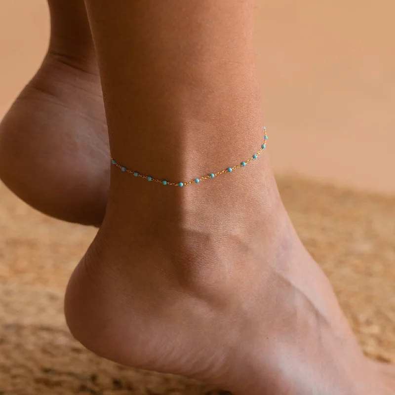 diamond anklet sets for women-Turquoise Station Anklet