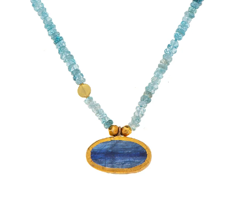 adjustable necklaces for women-Nava Zahavi Aquamarine and Kyanite Yellow Gold Necklace