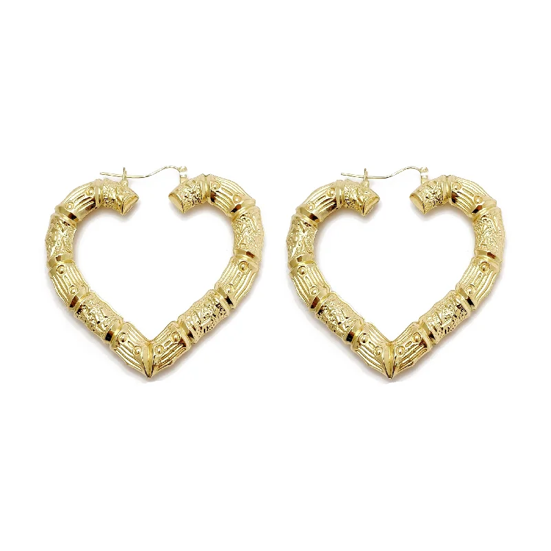 dangle earrings for women-Heart Shape Bamboo Hoop Earrings (10K)