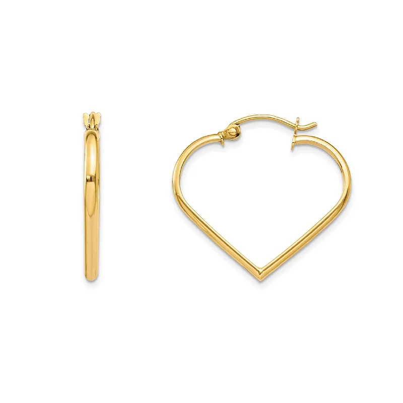 dangling gemstone earrings for women-[2mm] Heart Shape Hoops Earrings (14K)