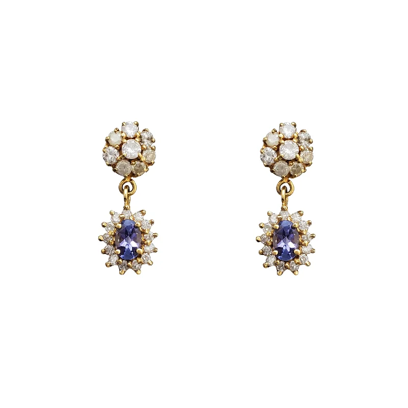 crystal heart earrings for women-Diamond & Tanzanite Honeycomb Dangling Earrings (14K)