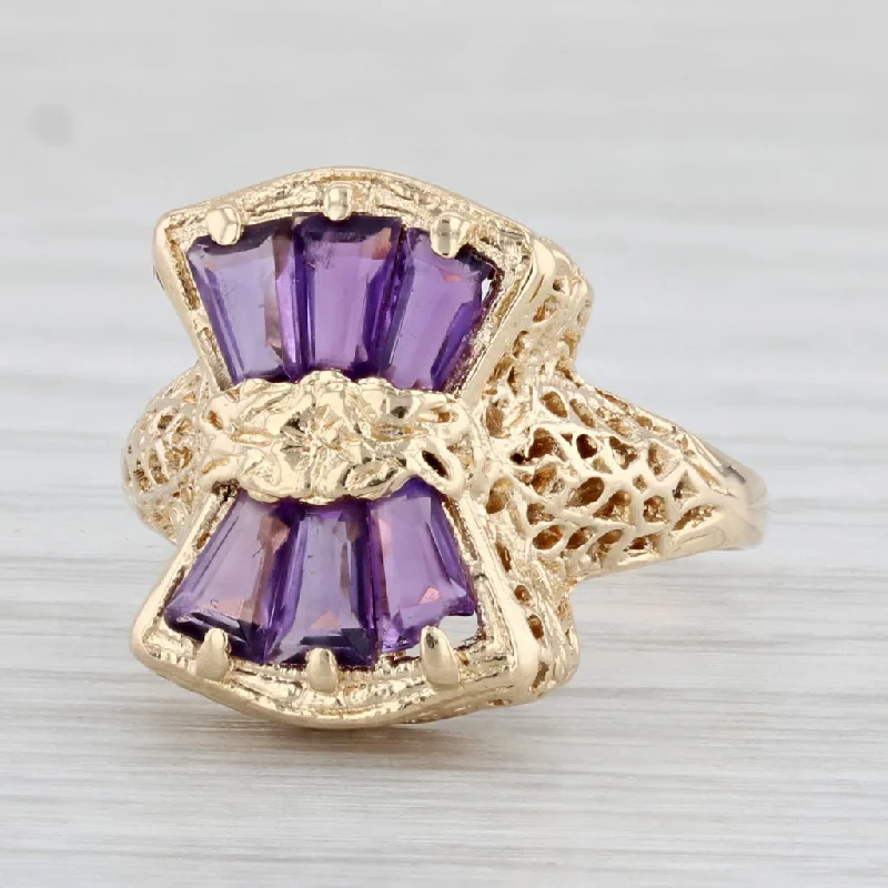 affordable solitaire engagement rings for women-1ctw Amethyst Ring 14k Yellow Gold Filigree Vintage Size 5.75