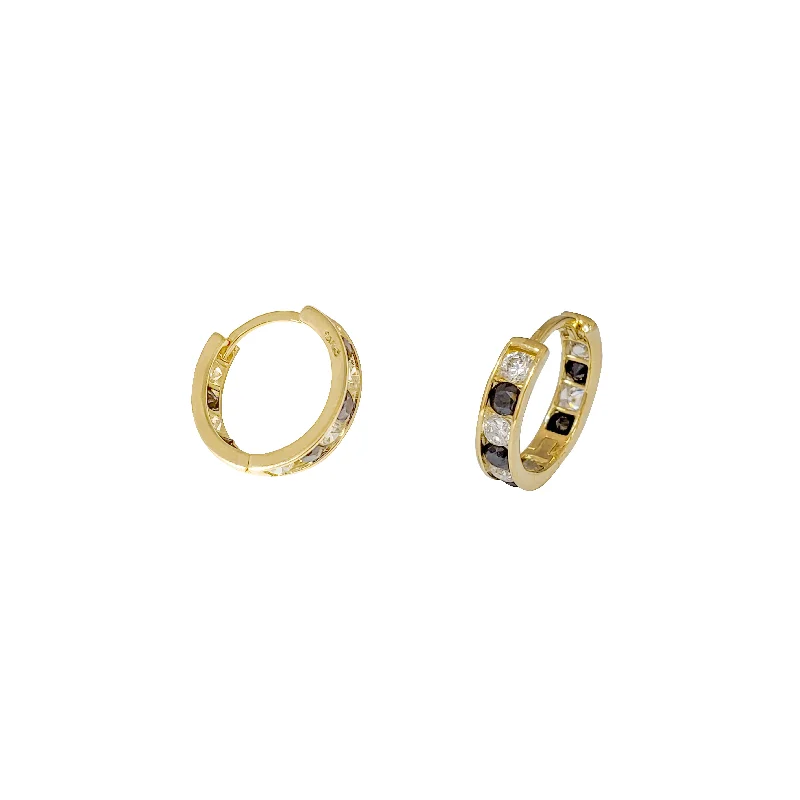 double stud earrings for women-Pave Black Onyx Huggie Earring (14K)