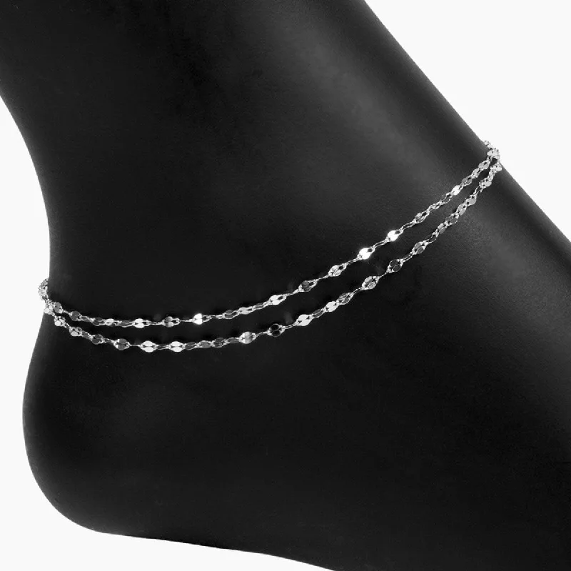 custom gemstone anklets for women-Double Strand Specchio Mirror Chain Anklet (Silver)