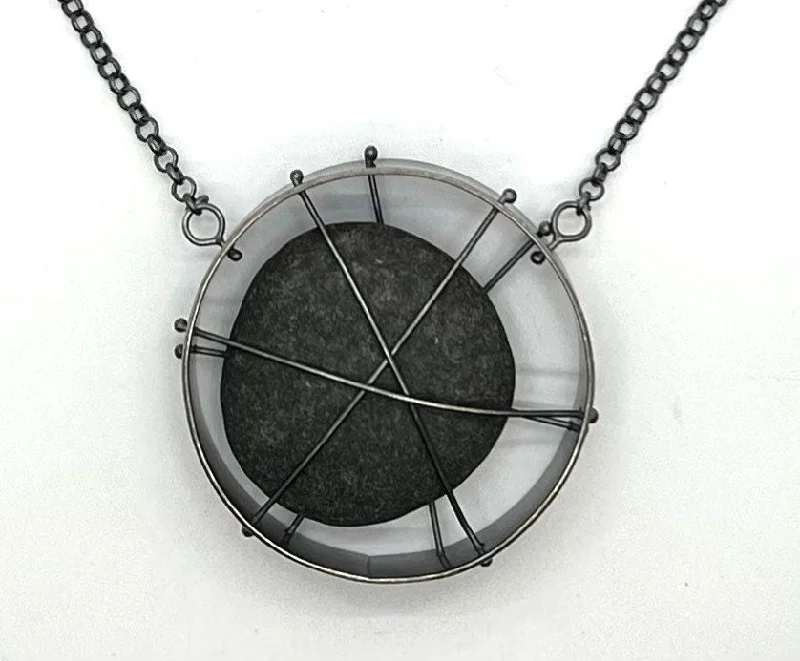 moonstone necklaces for women-Trapped Rock Circle Necklace