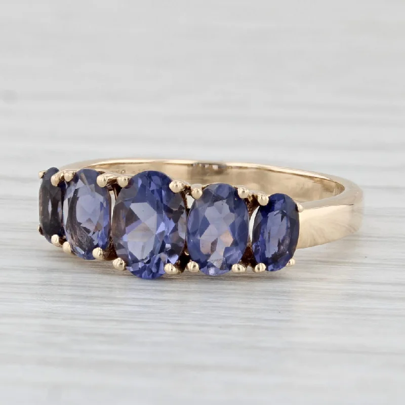 platinum and diamond engagement rings for women-2.90ctw Purple Blue Iolite Tiered Ring 10k Yellow Gold Size 8