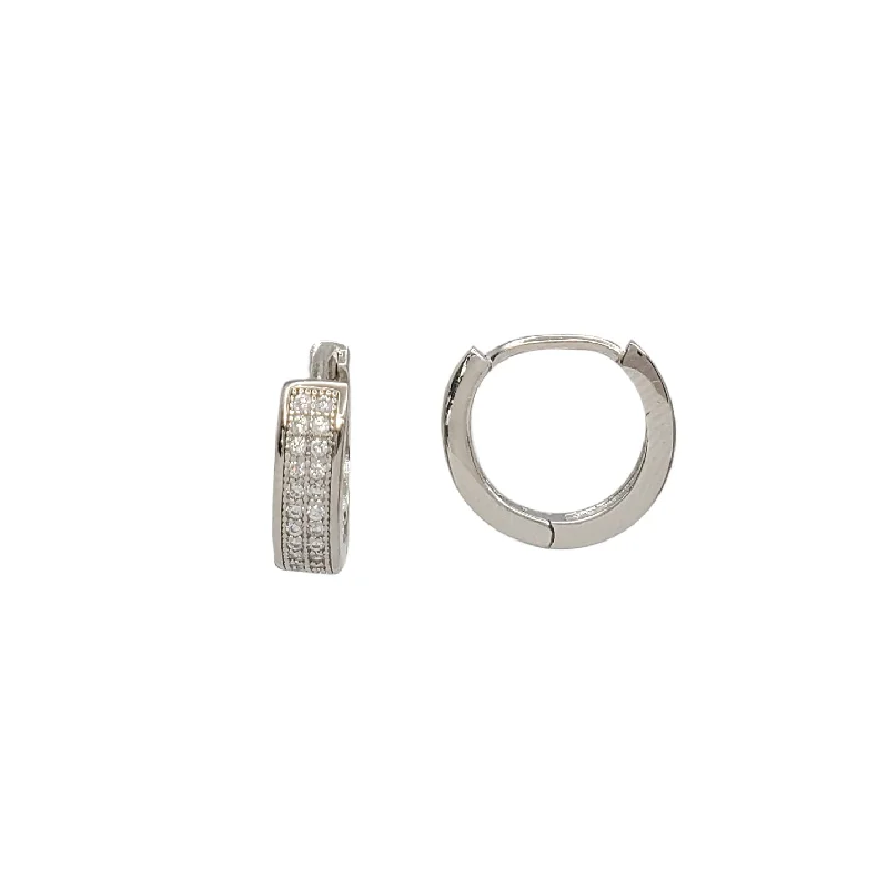 delicate earrings for women-Zirconia Huggie Earrings (Silver)