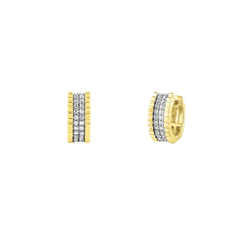 bridal stud earrings for women-Diamond Two-Tone Ridged Huggie Earrings (14K)