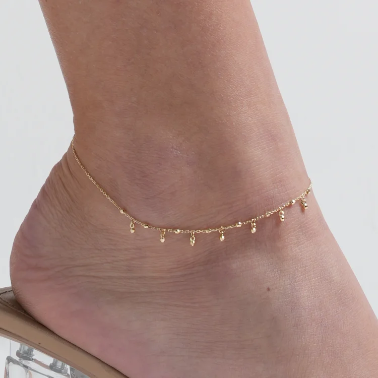 beaded anklets for women-Real Gold Bead Balls Dangler Anklet, Adjustable Size - Model 6265 A1336