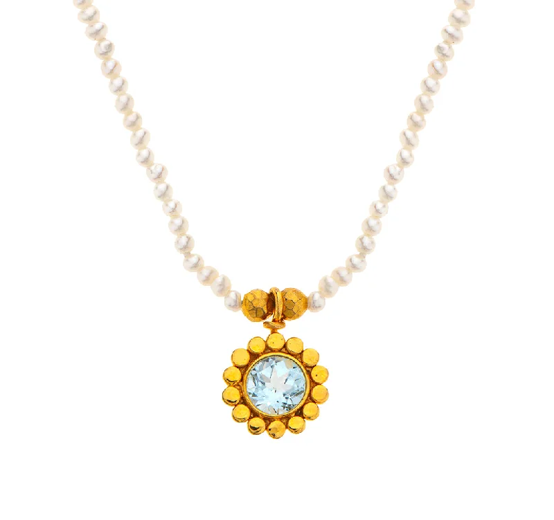 gold necklaces for women-Nava Zahavi Yellow Gold Pearls and Blue Topaz Necklace