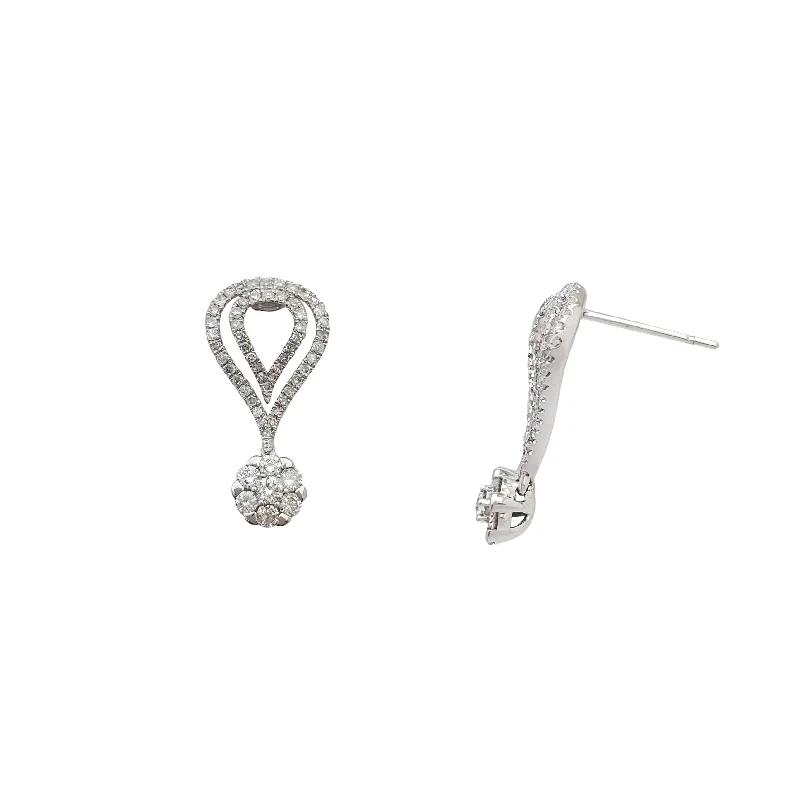 bridal earrings for women-Diamond Teardrop Halo Dangling Stud Earrings (14K)