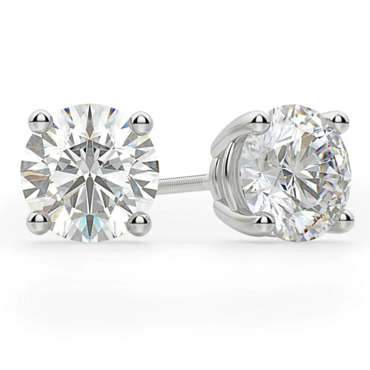 silver drop earrings for women-14K White Gold Four Prong Round 1.44 CT (TW) SI Color H Diamond Stud Earrings.