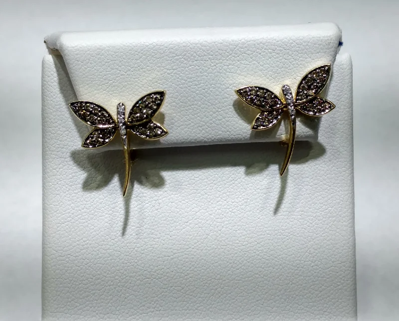 luxury gold earrings for women-Diamond Dragonfly Earring (18K)