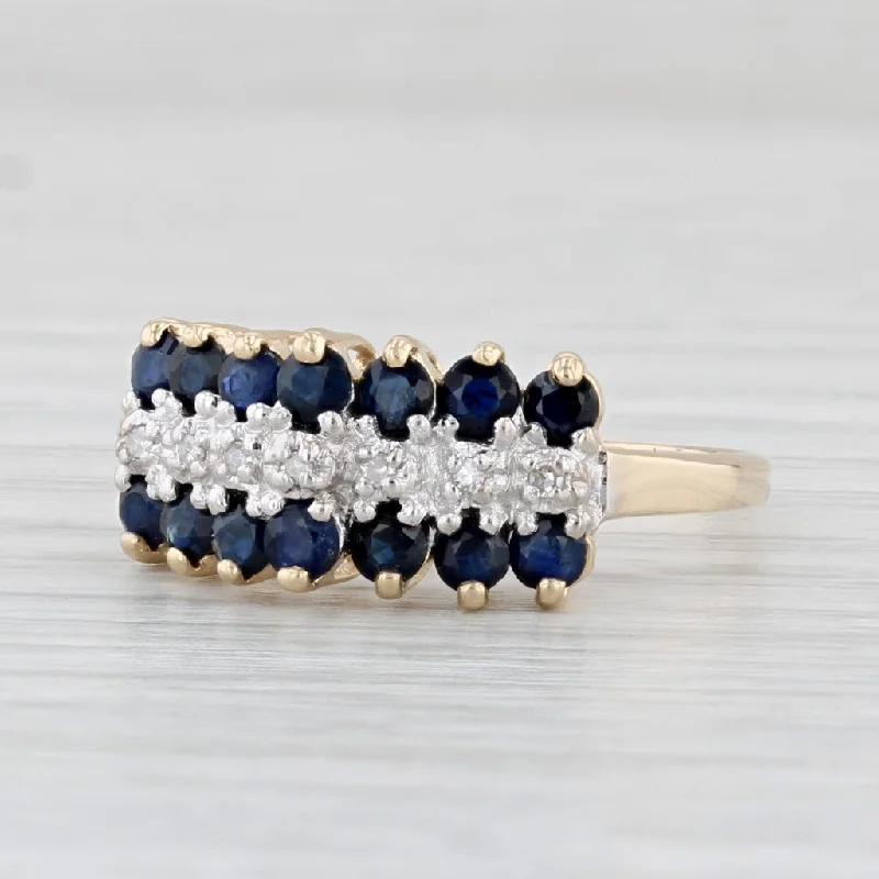 vintage engagement rings for women-0.88ctw Blue Sapphire Diamond Tiered Pyramid Ring 10k Yellow Gold Size 7.25