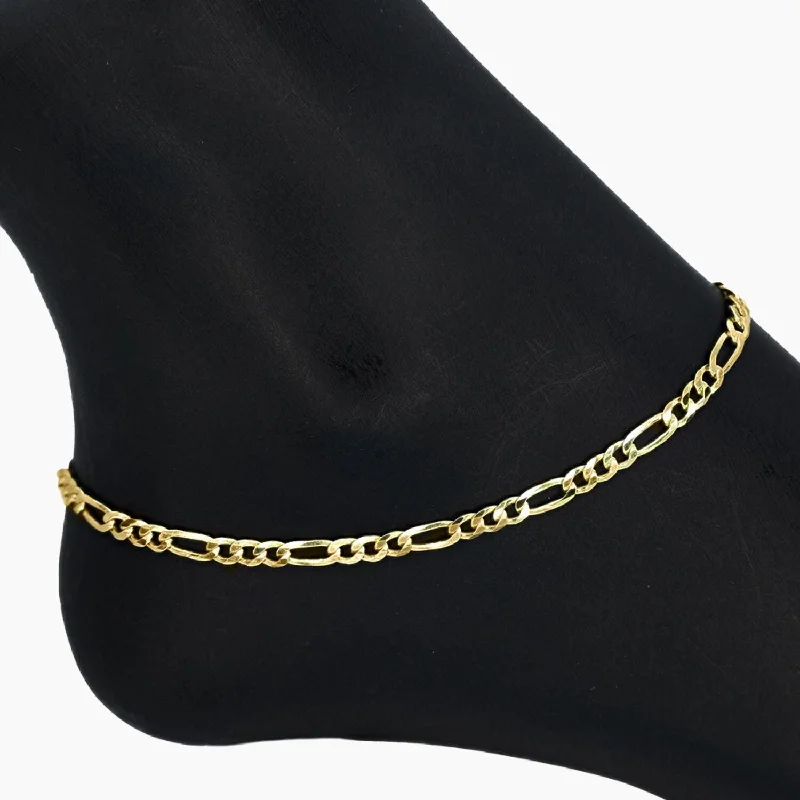 simple anklets for women-Figaro Chain Anklet - Gold