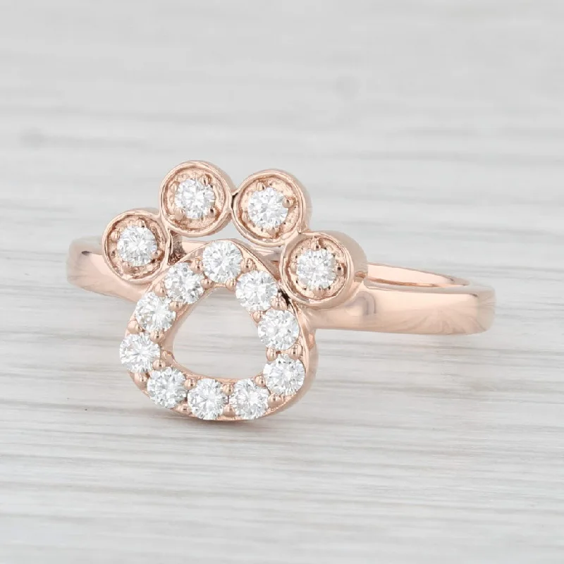 engagement rings with matching wedding bands for women-New 0.41ctw Diamond Paw Print Ring 14k Rose Gold Size 7.75