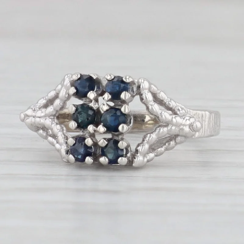 heart-shaped engagement rings for women-0.30ctw Blue Sapphire Cluster Ring 10k White Gold Size 3.25