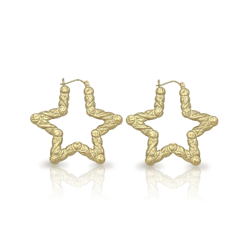 luxury diamond earrings for women-Star Shaped XO Bamboo Earrings (10K)