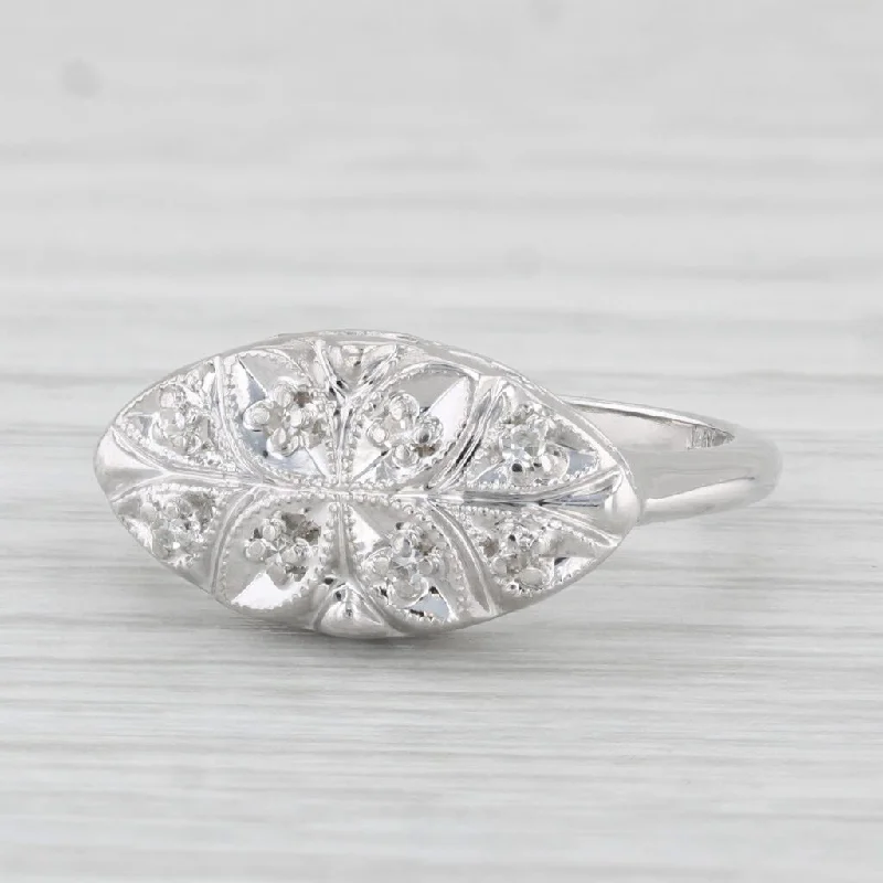 exquisite engagement rings for women-Vintage Diamond Princess Ring 14k White Gold Size 6.25