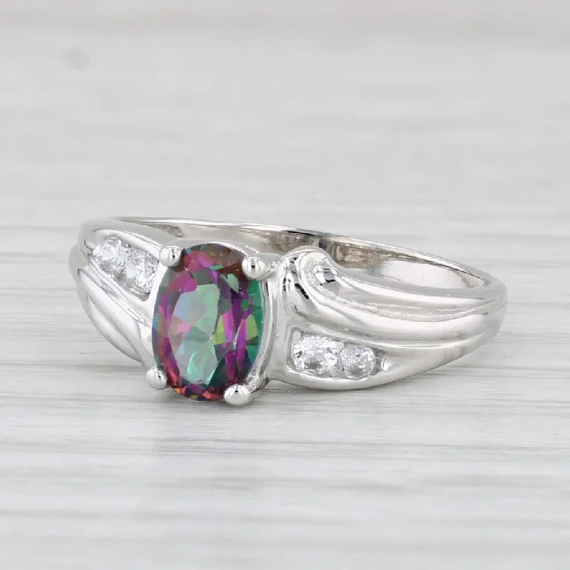 engagement rings with unique designs for women-1.10ctw Mystic Topaz Cubic Zirconia Ring 10k White Gold Size 6.75 Oval Solitaire