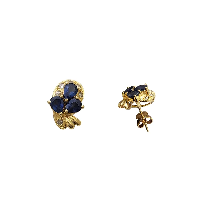 bridal stud earrings for women-Diamond & Sapphire Stud Earrings (14K)