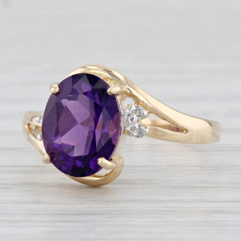 affordable rose gold engagement rings for women-2ct Amethyst Bypass Ring 14k Yellow Gold Size 6 Oval Solitaire Diamond Accents