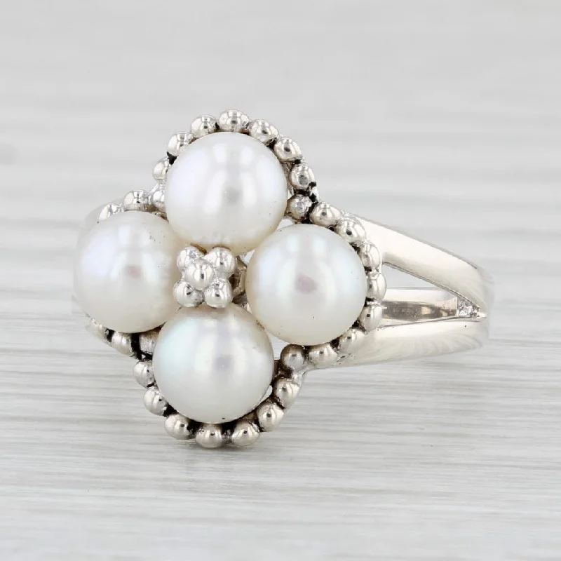 anniversary engagement rings for women-Honora Cultured Pearl Cluster Ring Sterling Silver Size 6