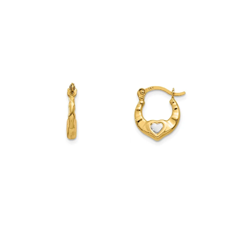 luxury gold earrings for women-Two-Tone Heart Huggie/Hoops Earrings (14K)