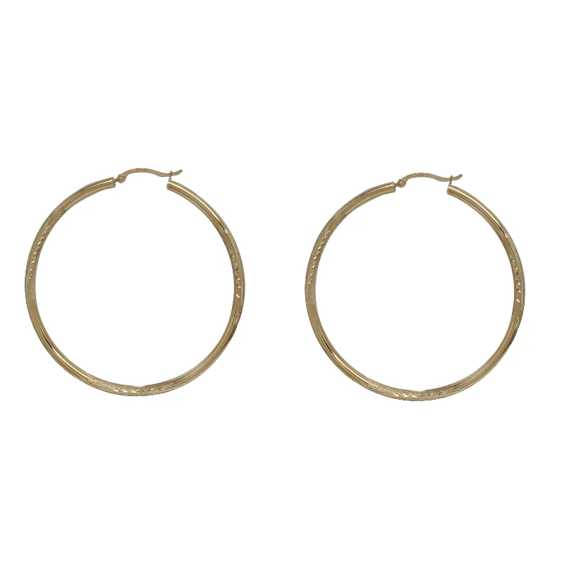 romantic earrings for women-Diamond cut Hoop Earring Polished 14K