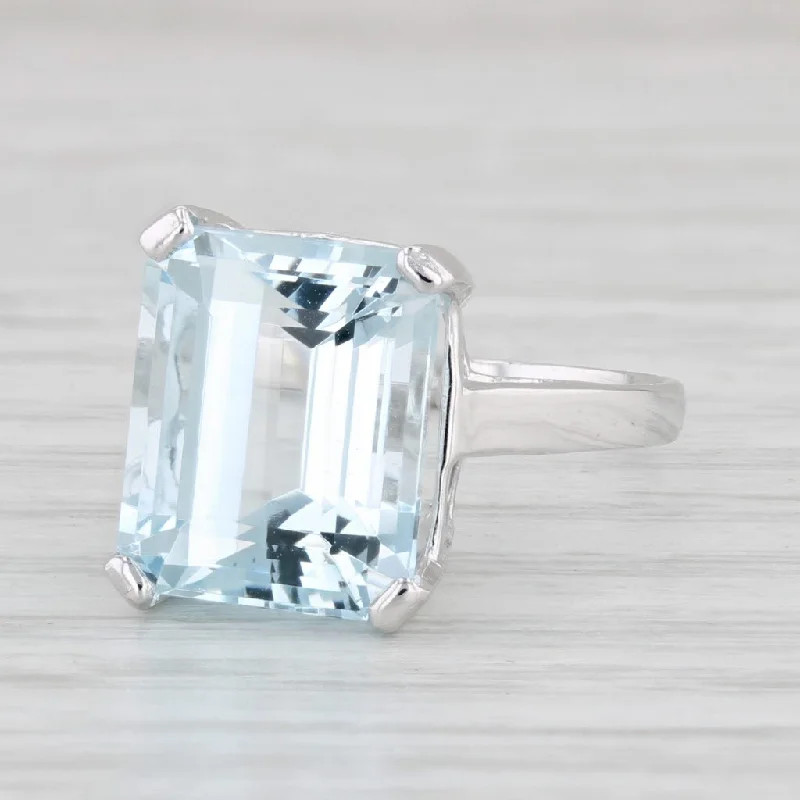 round-cut engagement rings for women-6.26ct Emerald Cut Aquamarine Solitaire Ring 18k White Gold Size 6.25