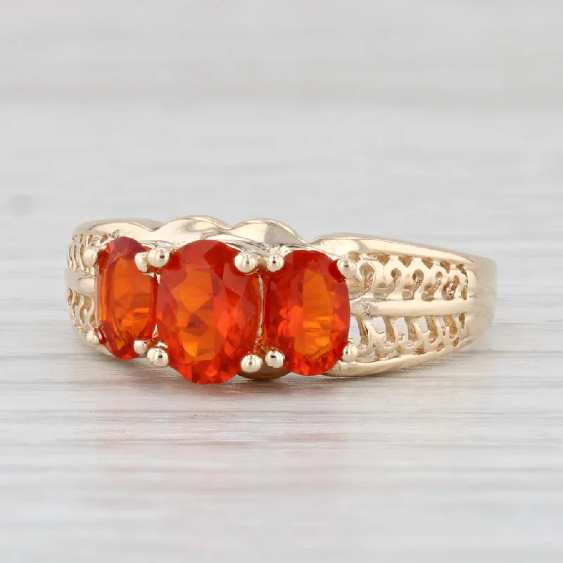 delicate engagement rings for women-1.10ctw Orange Fire Opal Ring 14k Yellow Gold Size 8 Oval 3-Stone