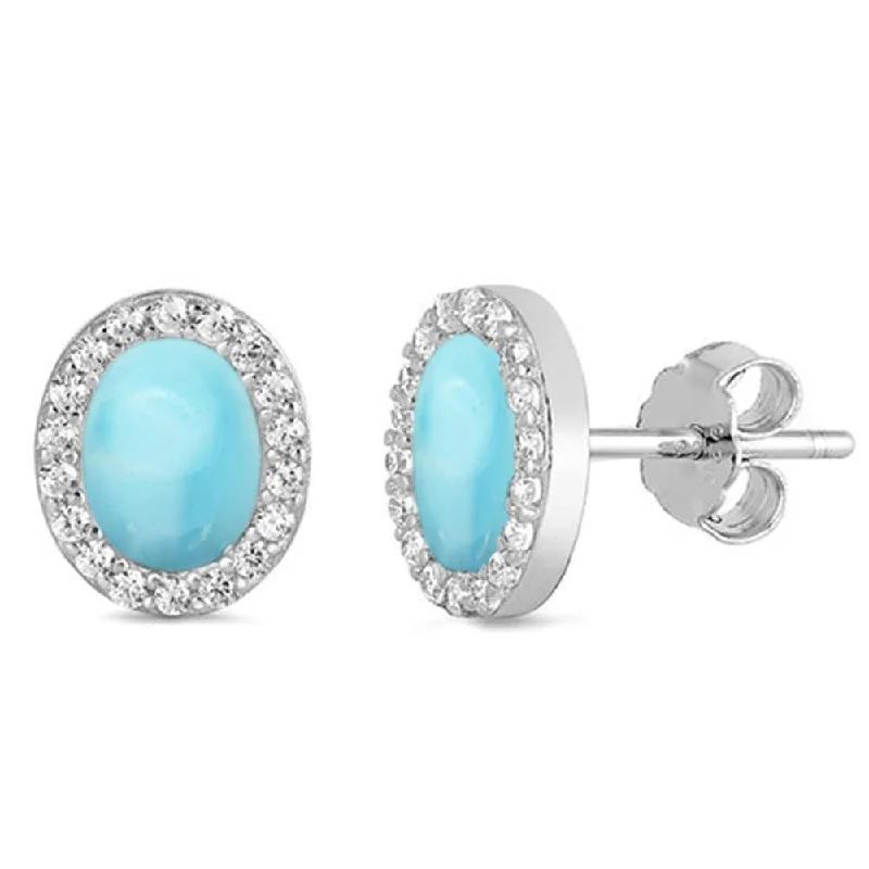 sterling silver hoop earrings for women-Larimar Oval Cut Earrings