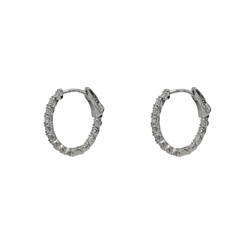 minimalist stud earrings for women-Diamond Inside-Out Oval Hoop Earrings (14K)