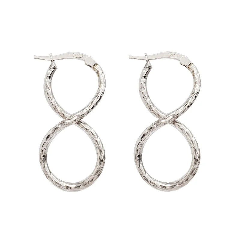 small hoop earrings for women-Textured Figure-8 Hoop Earrings (Silver)