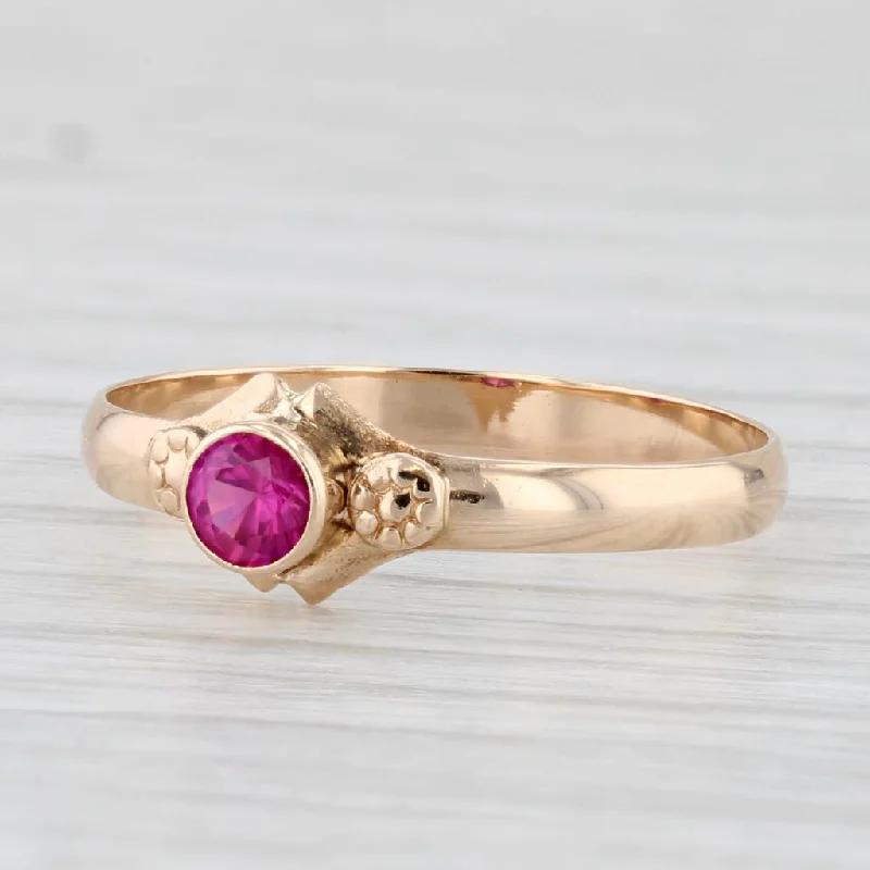 custom diamond engagement rings for women-Vintage 0.20ct Lab Created Ruby Solitaire Ring 14k Yellow Gold Size 6.25