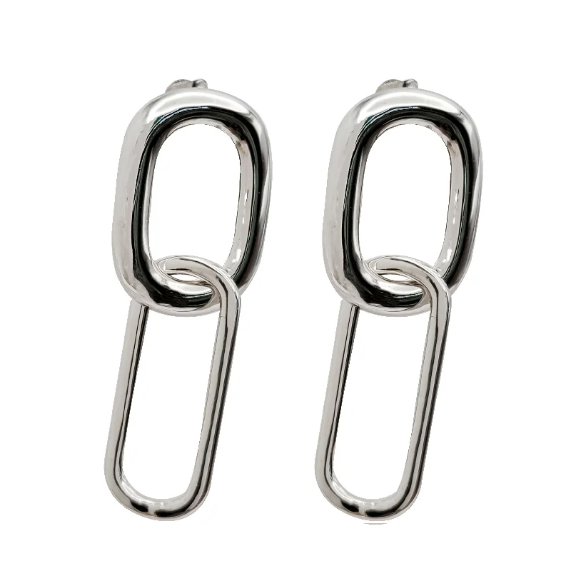 double stud earrings for women-Paperclip Stud Hanging Earring (Silver)