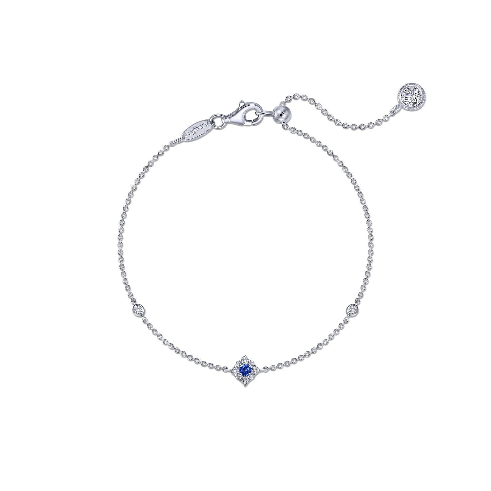 personalized gold anklets for women-Lafonn Simulated Diamond & Sapphire Halo Station Anklet A0027CSP10