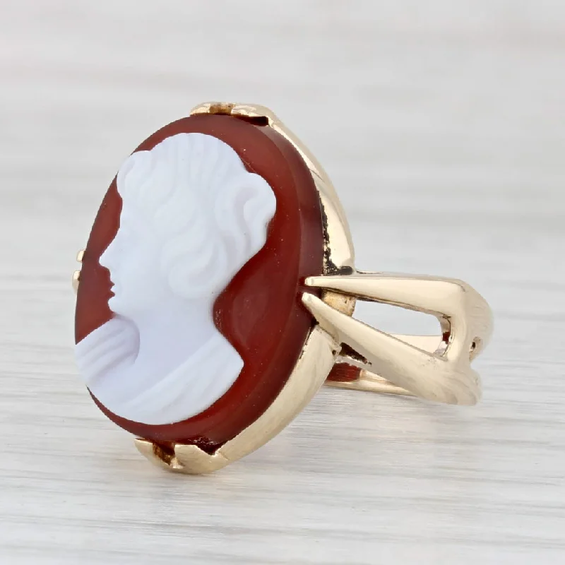 wedding engagement rings for women-Carved Carnelian Cameo Ring 14k Yellow Gold Size 6 Figural Oval Signet